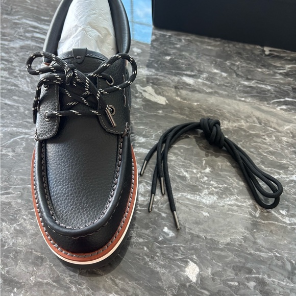 Coach Men’s Size 8.5 Benson Black Leather Boat Shoes - Picture 7 of 12